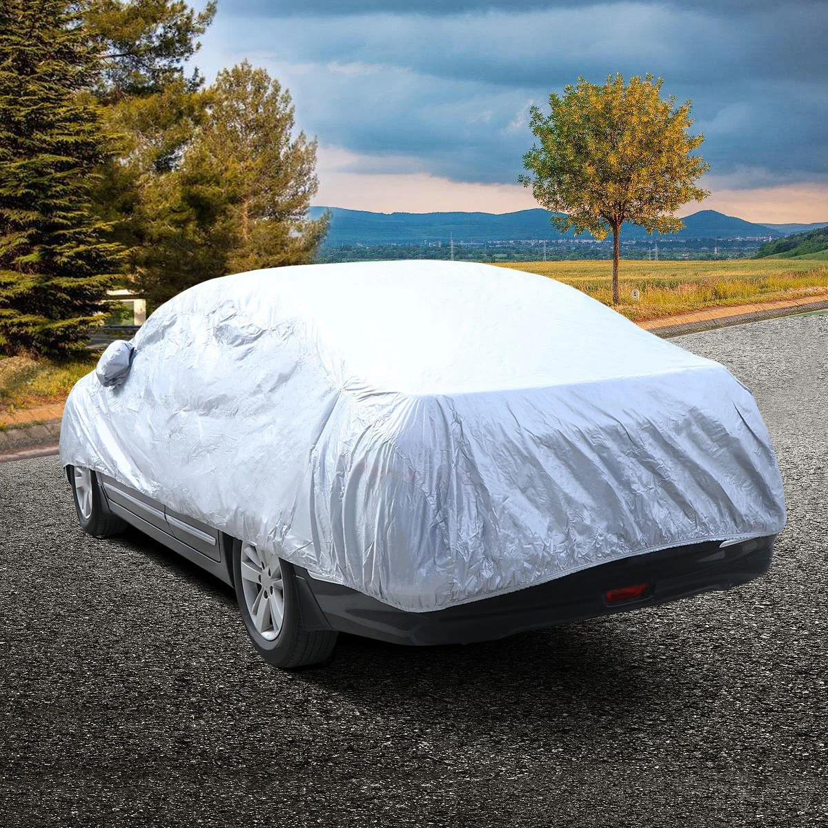 

Universal Full Size Car Cover Waterproof Uv Protection Outdoor Dust Snow Rain Protector Breathable Foldable Silver