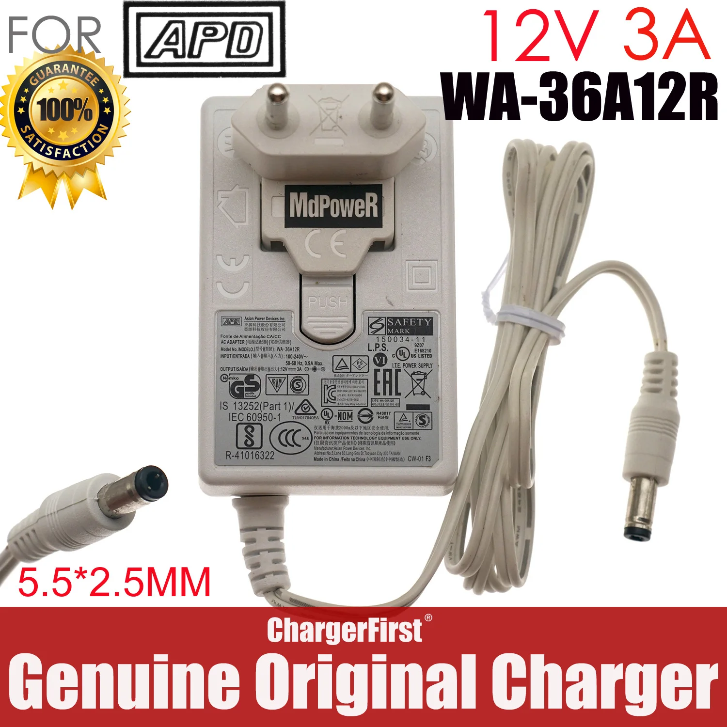 Genuine APD WA-36A12R 12V 3A 36W Adapter 5.5x2.5mm for Seagate Backup Plus Hub STEL12000400 STEL12000401 WD My Cloud EX2 Ultra