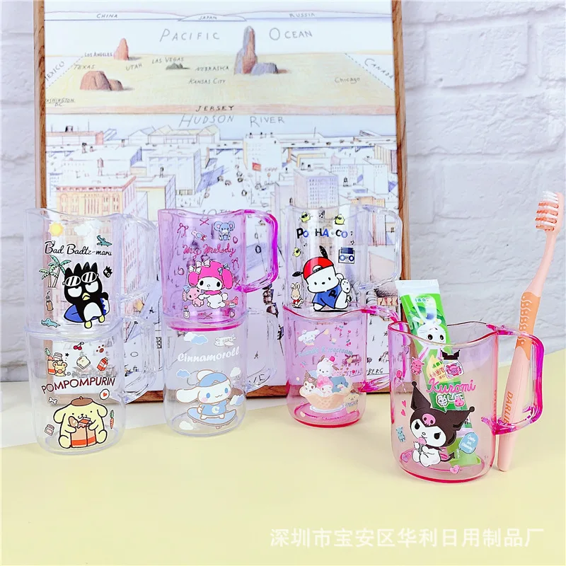 

Sanrio Cartoon Cup Kawaii Hello Kitty Mymelody Kuromi Household Mouthwash Cup Transparent Plastic Toothbrush Cup Couple Gift