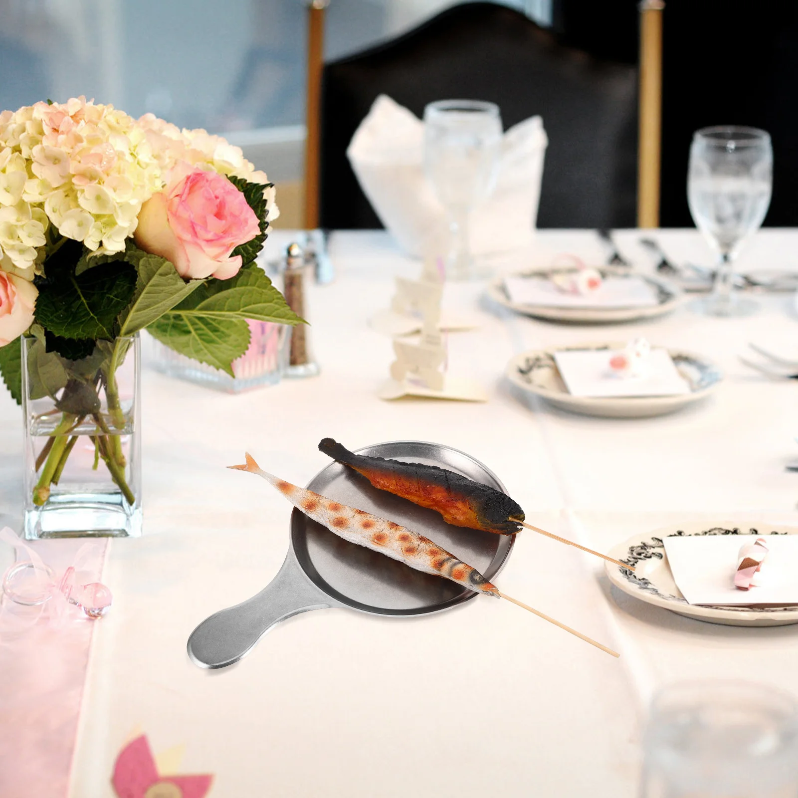 

1pcs Stainless Steel Snack Plate Vintage Round Steak Serving Tray For Bbq Sizzling Meat Platter Dinner Party Grill Cooking