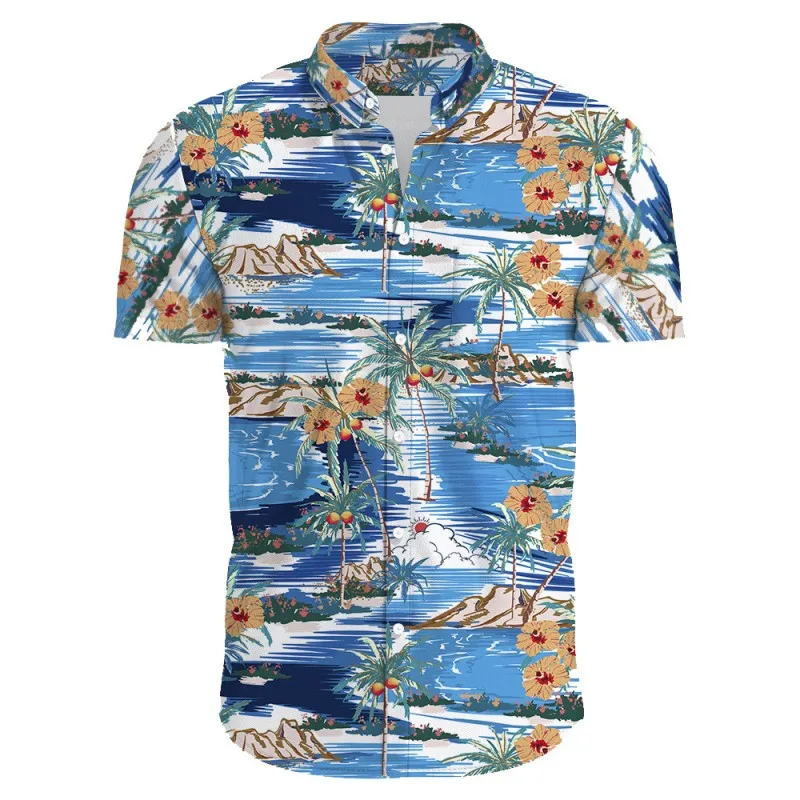 Camisa estampada com flores havaianas masculina, manga curta, moda coreana, trajes casuais, tops grandes, venda floral