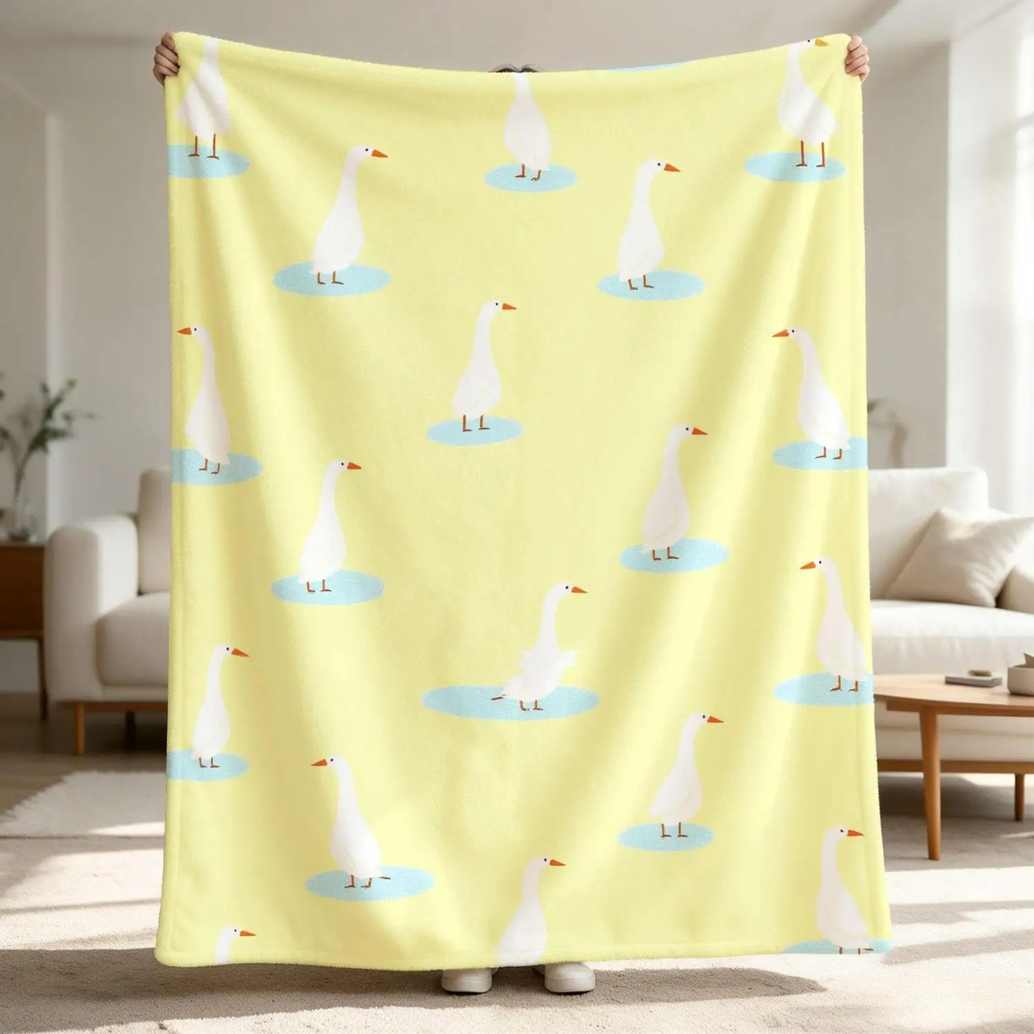 [Flannel Blanket] Goose down Blanket, White Flocking Print, Bright Pastoral Style Living Room Blanket, Gift for Animal Lovers