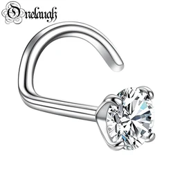 Onelaugh Real 14K Solid Gold Nose Stud For Woman Round Moissanite Nose Ring Body Piercing Jewelry Not Allergic Party HipHop Gift