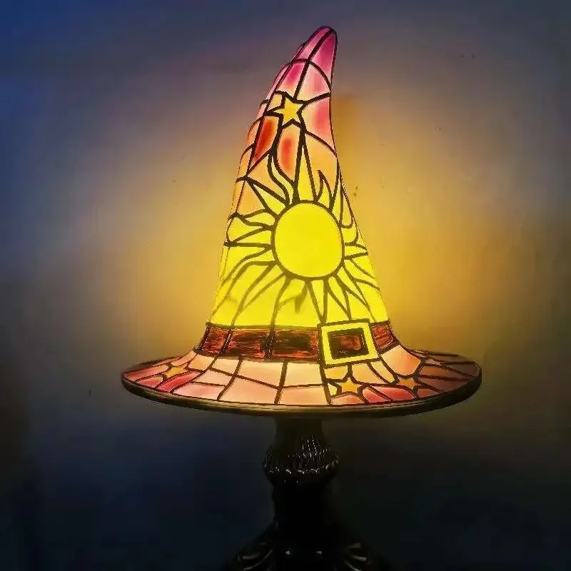 

Настольная лампа-ночник ручной работы в виде красочной ведьминой шляпы со светодиодной подсветкой, USB, креативный декор для Хэллоуина, спальни, вечеринки