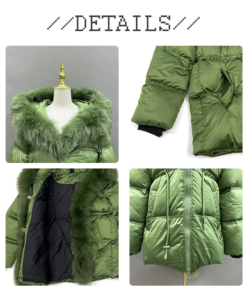 JANEFUR 2025 Winter White Goose Down Jacket Real Fur Hooded Puffer Jacket Women Thicken Warm Mid Long JFB8-25010