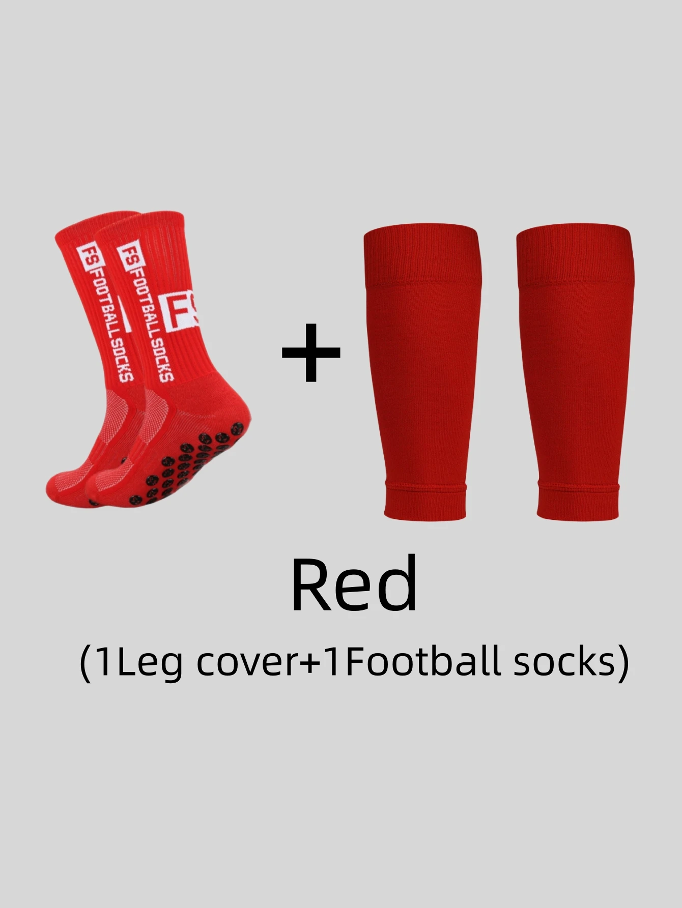 1 pair of combination adhesive point anti slip, sweat and odor resistant FS football sports socks+leg protectors