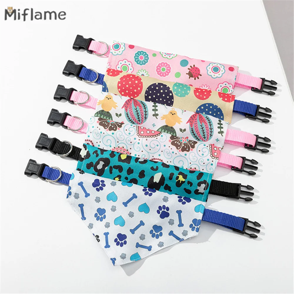 Miflame Pet Saliva Towel Cute Small Dogs Bibs Collar Adjustable Pets Scarf Full Printed Puppy Accessories Bandana Dogs Outfits