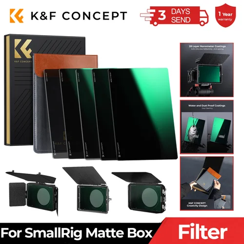 Imagen 1 del producto K & F Concept-filtro cuadrado para Tilta SmallRig, caja mate, 4 ""x 5,65"", Black Mist 1/4 1/8 Blue Streak MCUV ND4 ND32 ND16 ND8/64