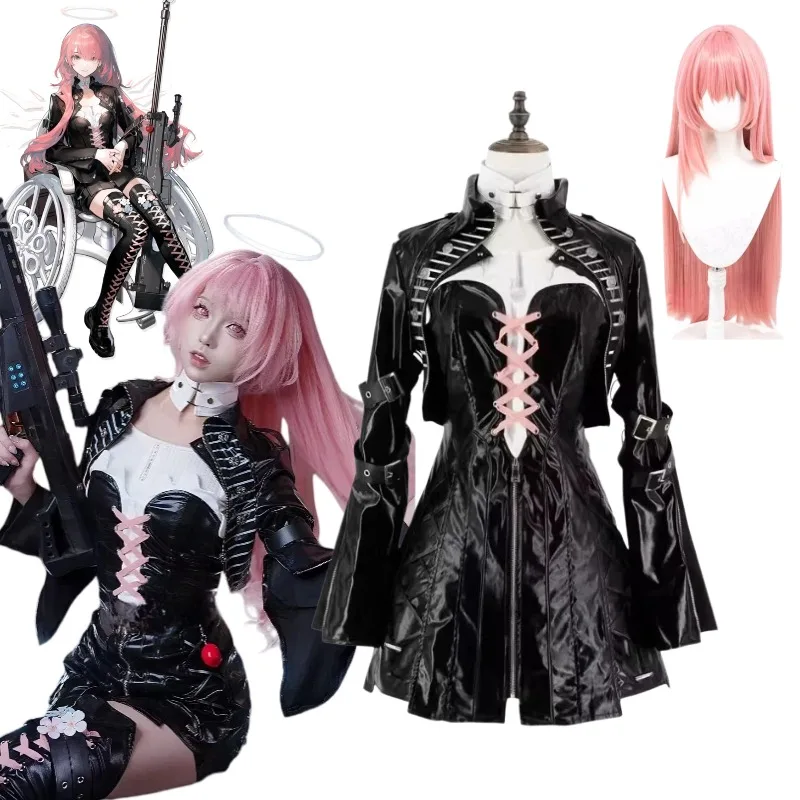

Game Arknights Lemuen Cosplay Costume Sexy Black Leather Uniform Wig Keychain Suit for Women Halloween Anime Party Outfit