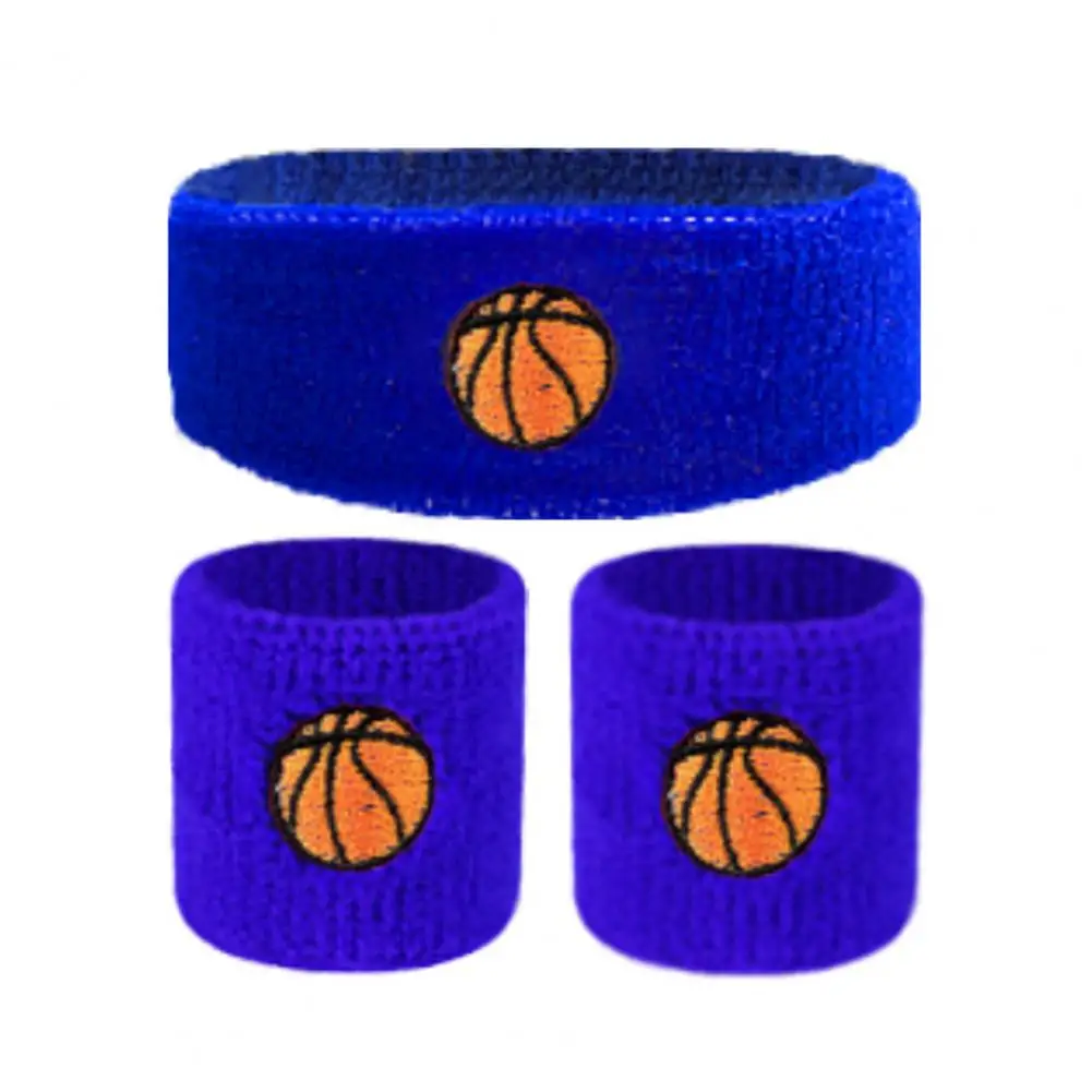 1 Set Kids Sports Headband Wristband Stretch Sweat Absorbing Boys Girls Knitted Basketball Volleyball Wrist Protector Sweatband