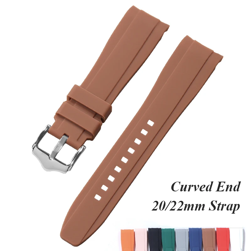 견본에 대 한 롤렉스 실리콘 스트랩에 대 한 곡선 끝 아크 고무 시계 밴드 남성 여성을위한 유니버설 스포츠 방수 팔찌 20mm 22mm