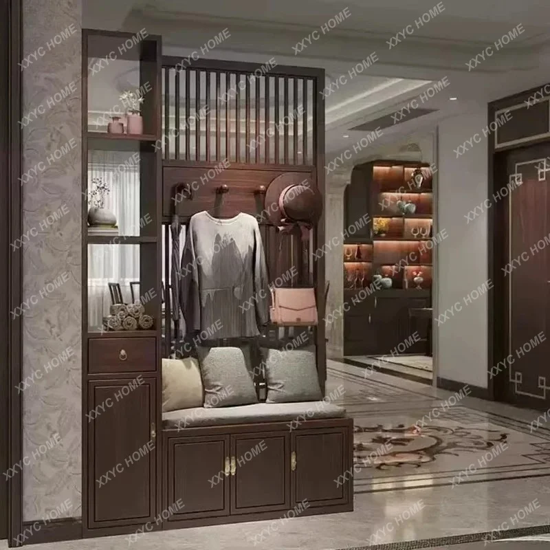 Lnew Chinese-style solid wood screen partition living room entrance front door entrance hanging coat rack