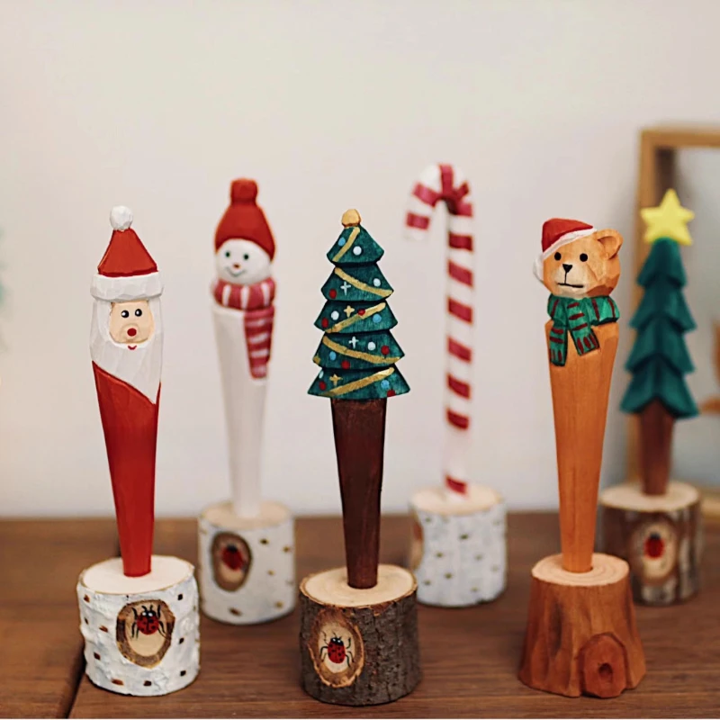 Stylo à Gel de noël, mignon père noël bonhomme de neige arbre ours, stylo d'écriture à encre noire neutre, décoration festive de bureau à domicile et cadeau de vacances
