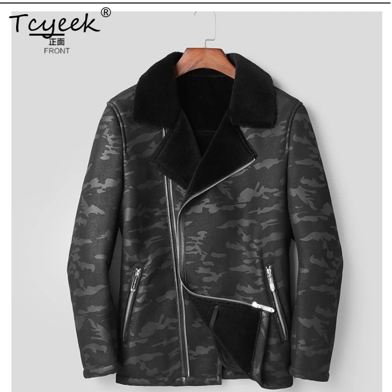 

Tcyeek Sheepskin Winter Black Fur One-piece Men's Leather Lapel Short Fur Coat Thick Coat Кожаная Куртка Мужская Couro Masculino