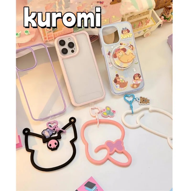 sanrio cute hello kitty kuromi my melody Melody style mobile phone lanyard soft tape gasket silicone small pendant anime gift