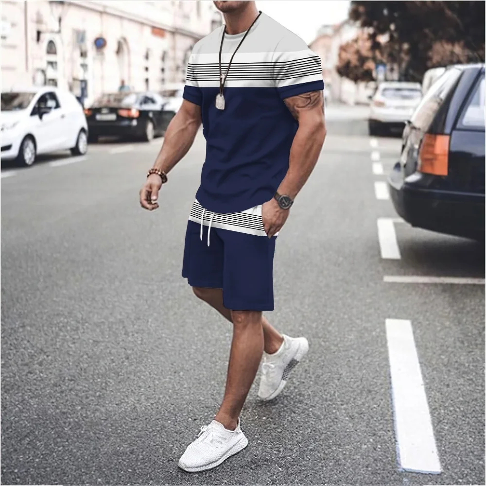 New Men\'s Sports Suit T shirt Solid Color Casual Plus Size Tracksuit Man Summer Clothing Streetwear Male Shorts Two Piece Sets