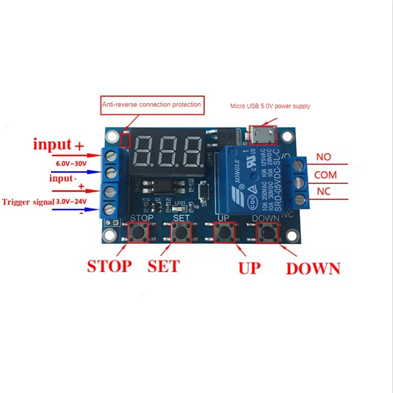 -A90P 1 Pcs Relay Module DC 6-30V Support Micro-USB 5V LED Display Automation Cycle Delay Timer Control Off Switch  6V 9V 12V 24