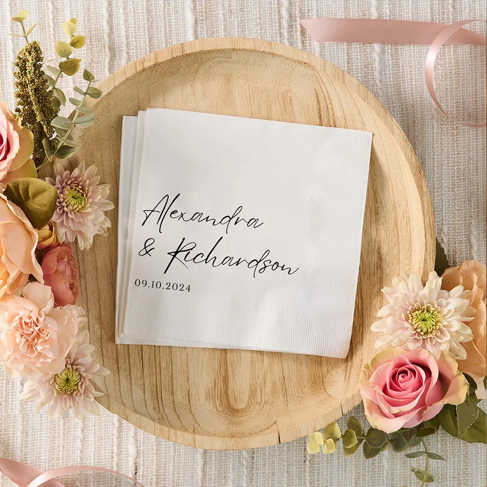 50pcs Personalized Paper Napkins for Wedding Cocktail Napkins Initials Customized Dinner Napkin Party Decor Pet Portrait Napkins