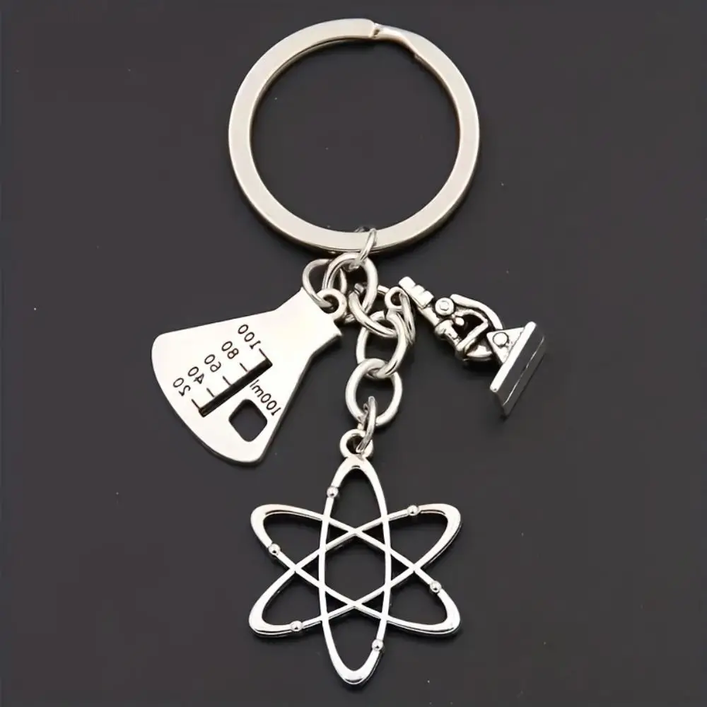 3PCS Zinc Alloy Molecule Key Chain Polished Finish Microscope Detail Biology Key Chain Compact Size DNA Helix Shape