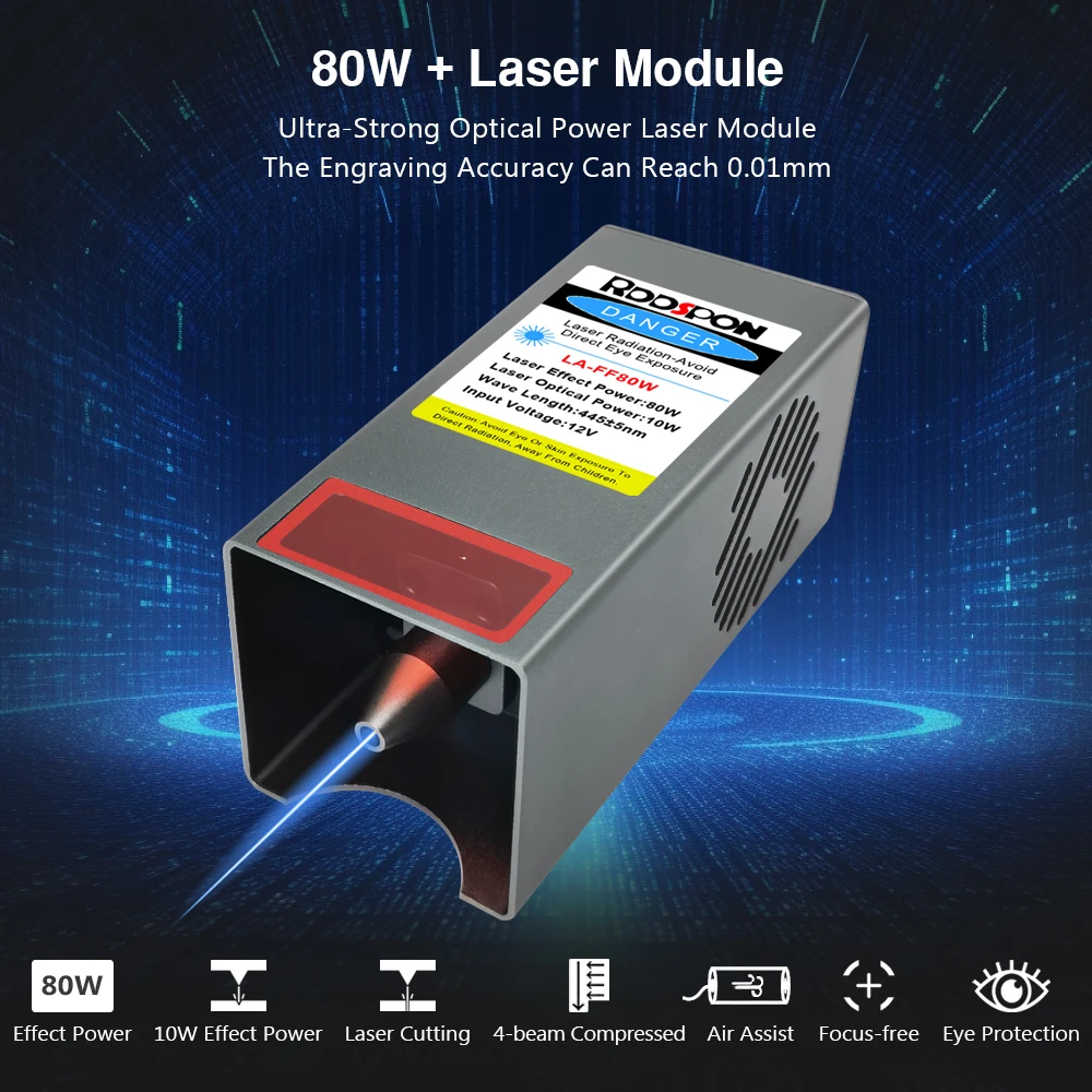 

40W 80W Laser Module Engraving Laser Head Fixed Focal Length High Precision Engraving for CNC Engraving Woodworking DIY Machines