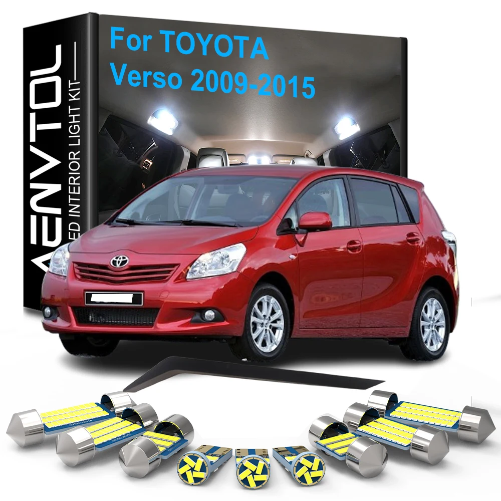 10pcs LED Interior Lights Canbus For Toyota Verso 2009 2010 2011 2012 2013 2014 2015 Dome Vanity Mirror Trunk License Plate Lamp