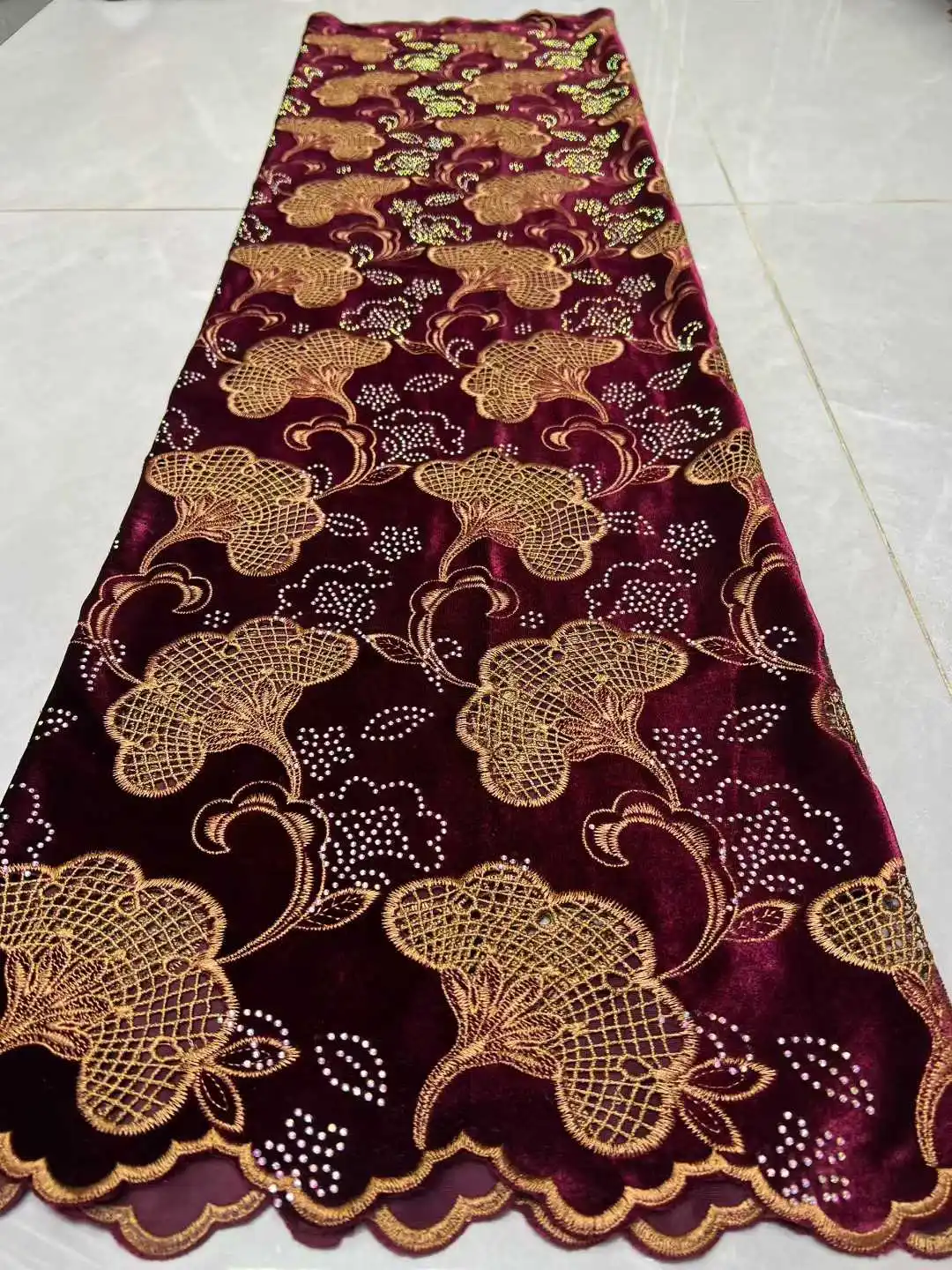 

African Heavy Beaded Lace Fabric Nigerian Embroidered Sequins Groom Wedding Party Dress Sewing High Quality 5 Yards