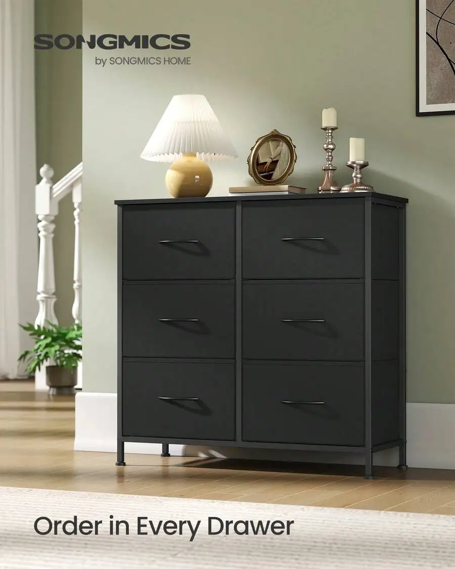 Dresser For Bedroom, Chest Of Drawers, TV Stand, Steel, MDF, 6 Non-Woven Fabric Drawers, Storage Organizer Unit, Closet, Entryway