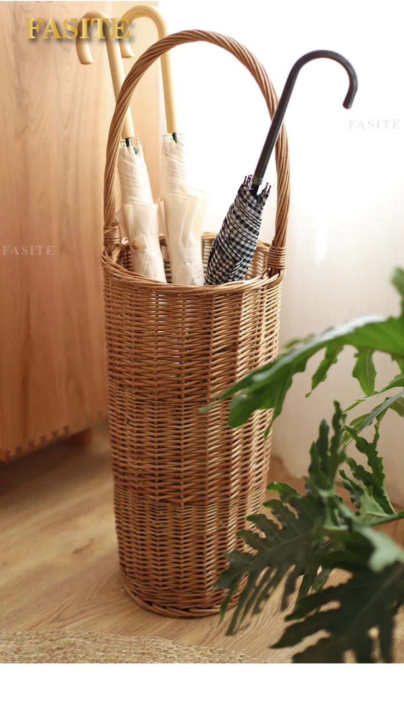 

For Wicker Umbrella Storage: Portable Rattan Woven Bucket Also Suitable for Dirty Laundry Basket