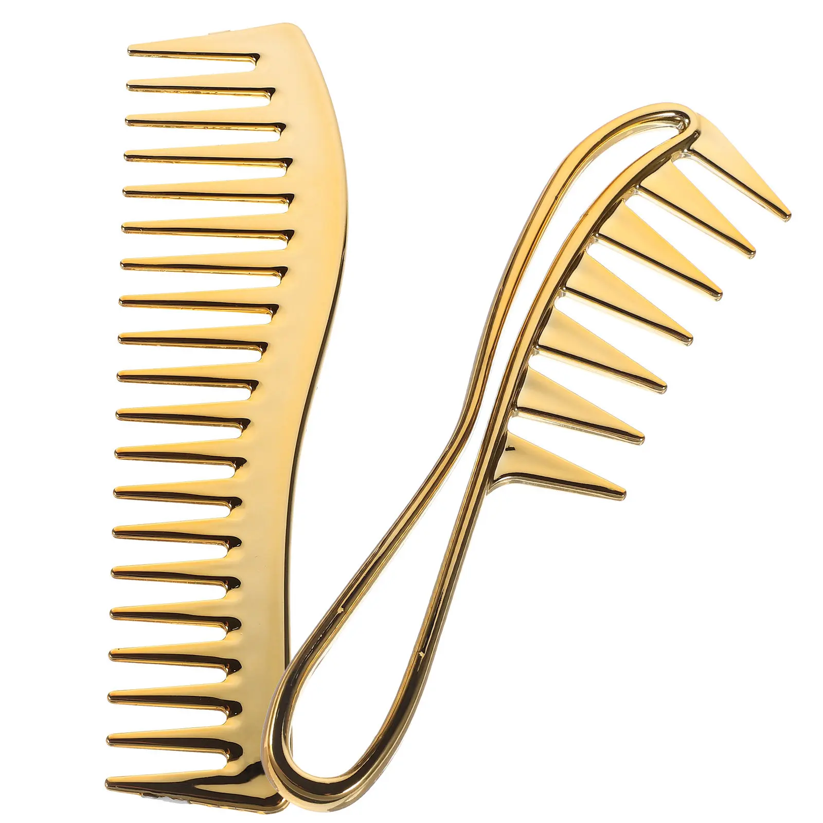 2Pcs Electroplated Wide Tooth Comb Kit Men Hair Styling Comb Detangling Tool for Wet Hair Barber Hairdresser Use