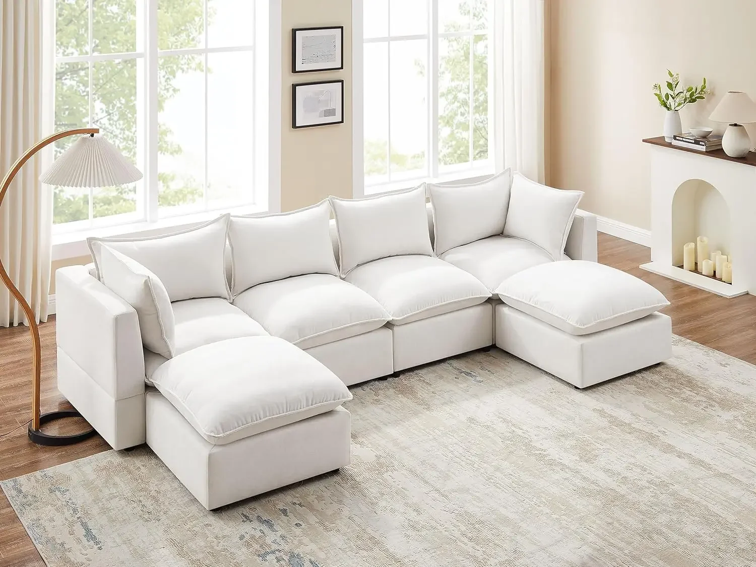 Sofa Convertible U Shaped Sofa Couch Modular Sectionals with Ottomans 6 Seat Sofa Couch with Chaise for Living Room