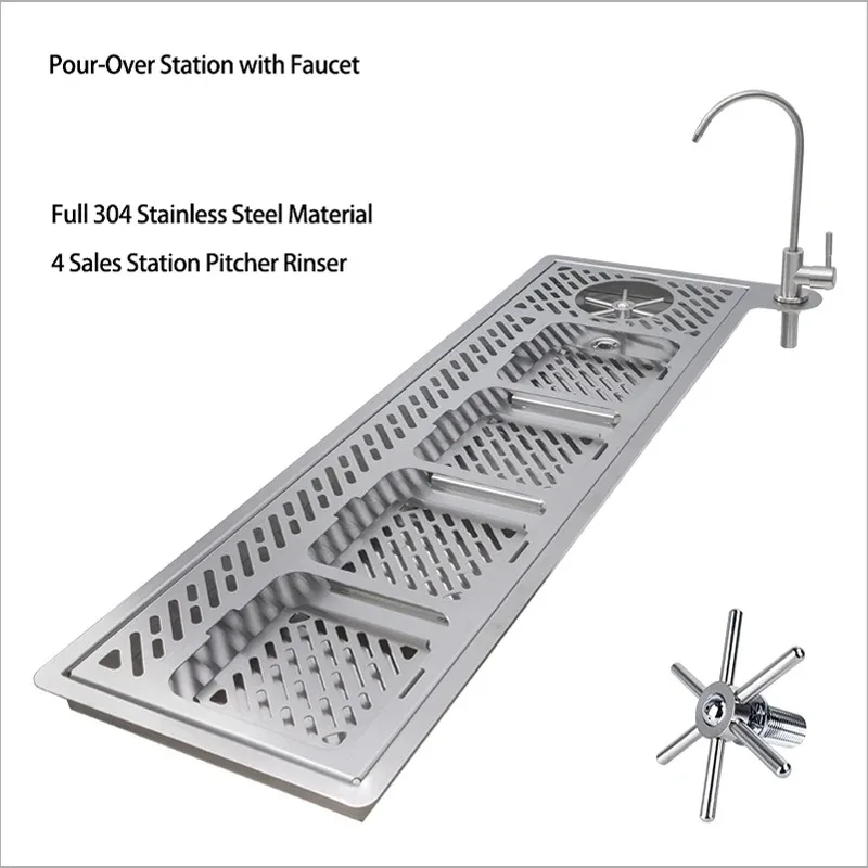 304 stainless steel sink drip tray bubble tea table coffee bar tools four-hole water filter with faucet