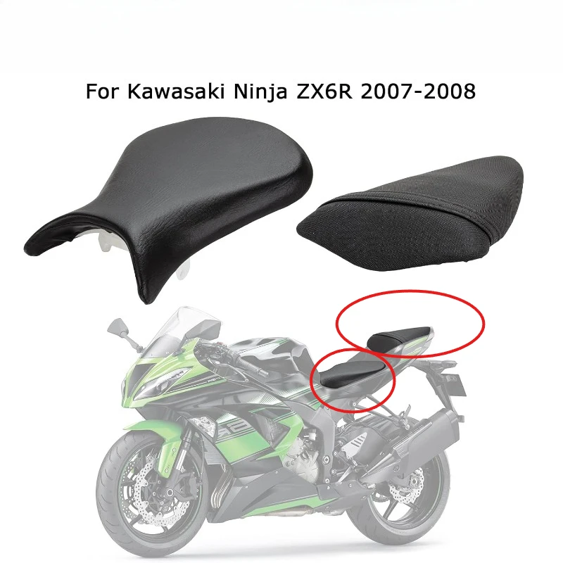 

Front Rider Driver Seat Pillion Rear Passenger Cushion Seat Artificial Leather Seat Cover Pad for Ninja 600 ZX6R 636 2007 2008