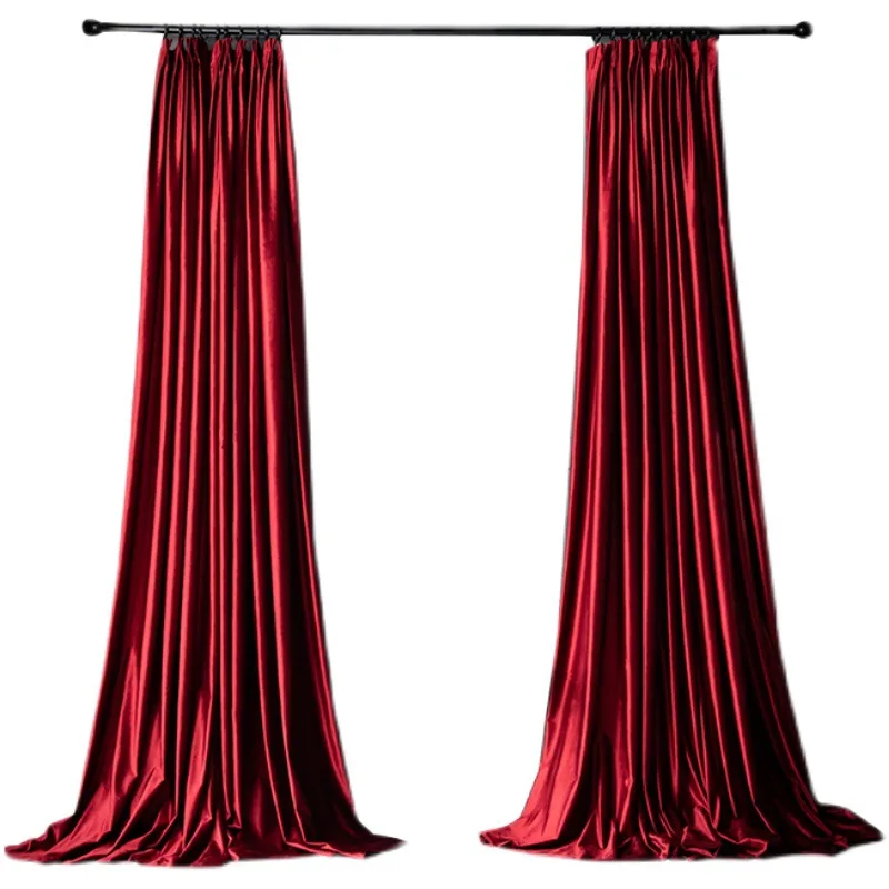 Retro Thickened Luxury Velvet Curtains for Living Room Bedroom Thickened Blackout Red Solid Color Background Custom