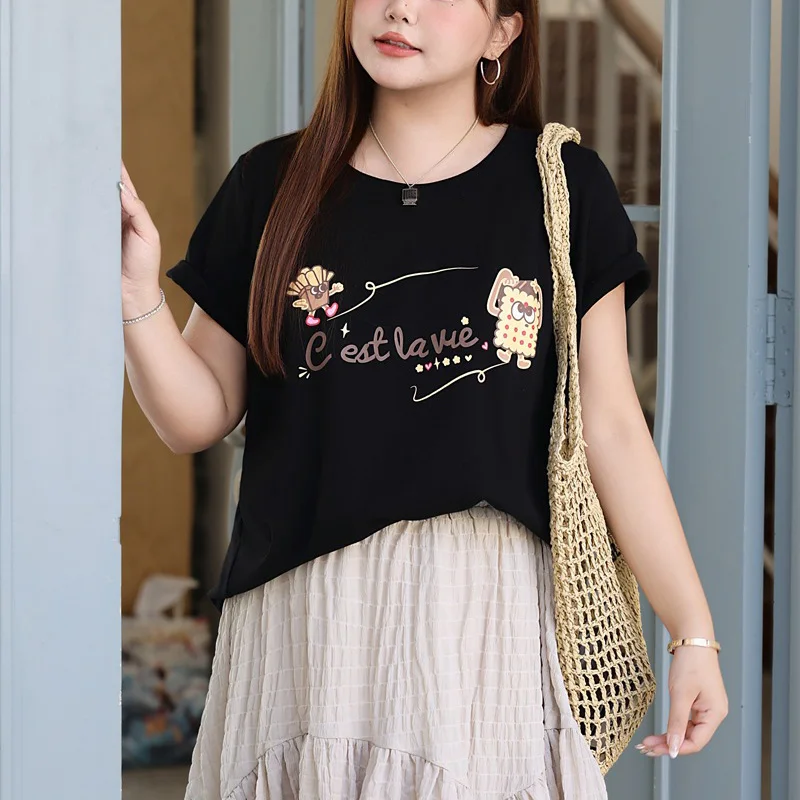 

Женская повседневная гавайская футболка больших размеров с принтом картофеля фри и кота, летний топ премиум-класса из мягкого перуанского хлопка