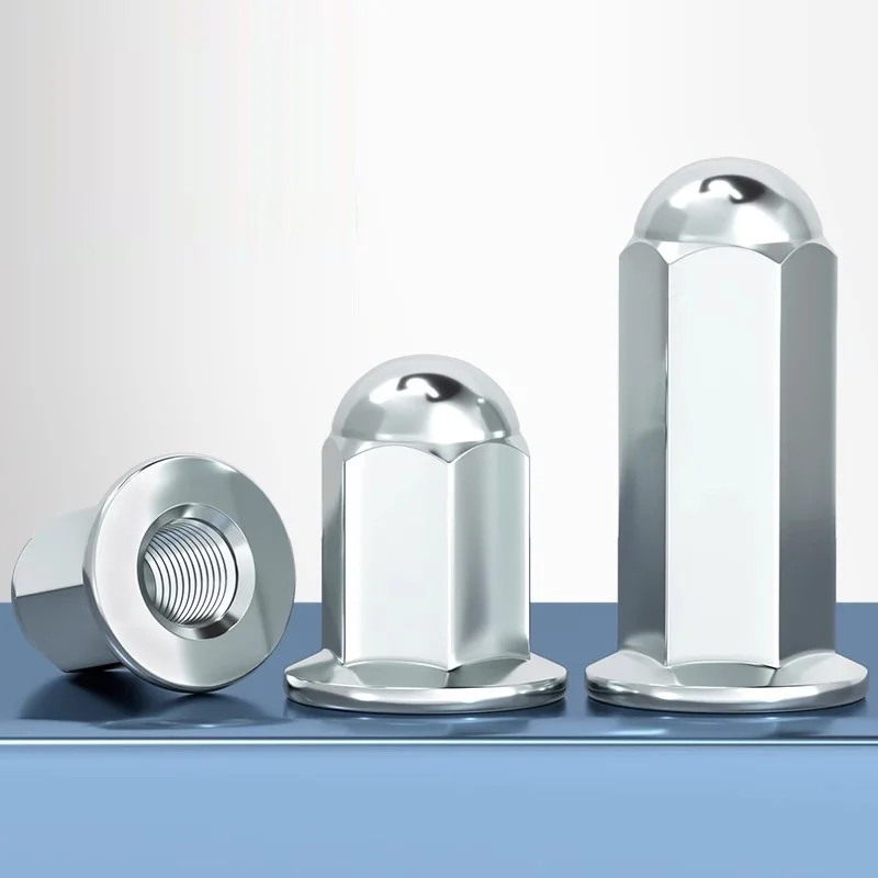 White Zinc Plated Carbon Steel Extended Flange Acorn Nuts Heightened Flange Cap Nuts M5 M6 M8 M10 for Motorcycle Cylinder Nuts