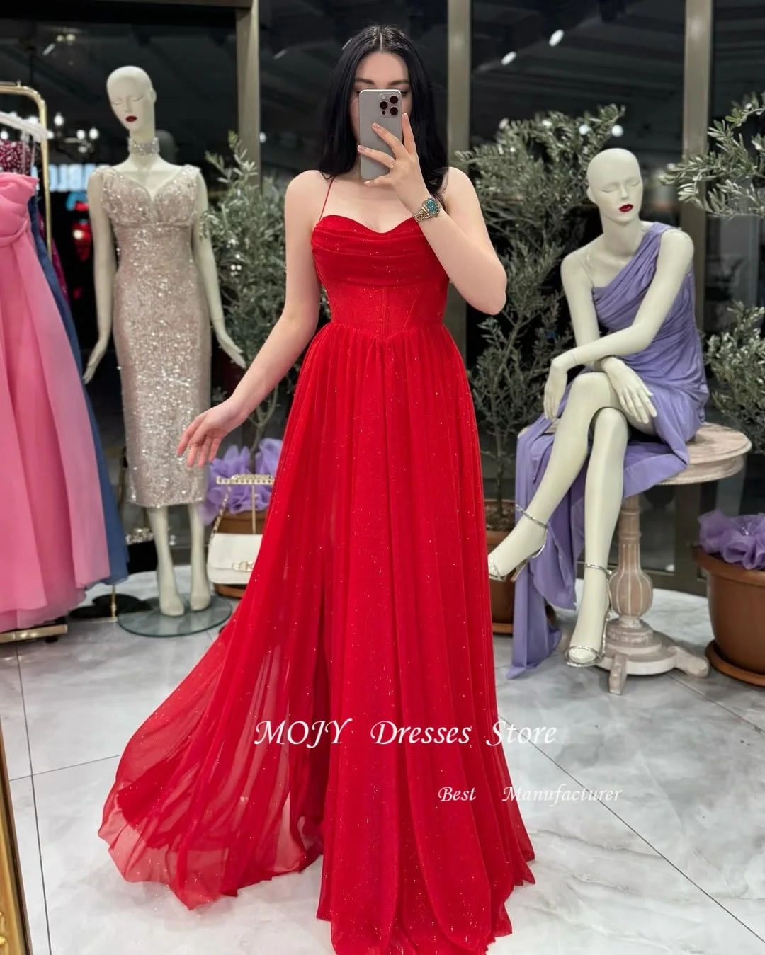 Mojy Customized Formal Goen Princess Prom Dress with a Glitter Skirt and A Corset Style Bodice with a Lace -up Back Dress