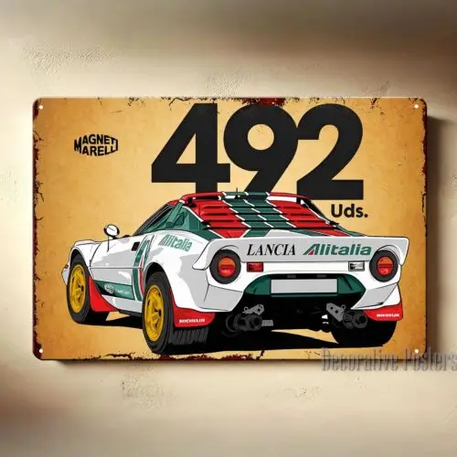 Póster de metal para coche Lancia Stratos Hf, letrero de chapa coleccionable, tamaño: