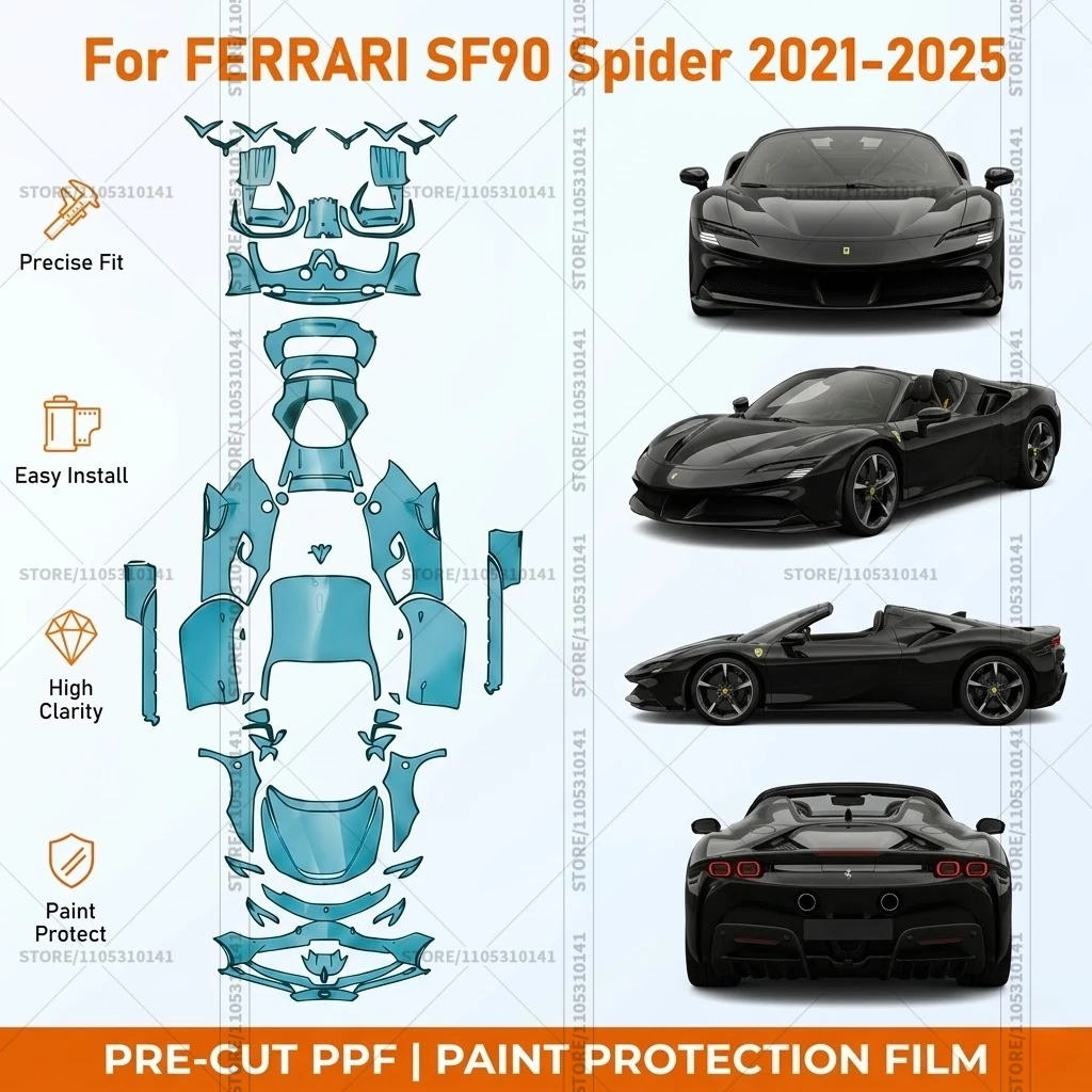 

Pre-Cut Paint Protection Film PPF Transparent Bumper Protector Automotive Clear Bra Car Film For Ferrari SF90 Spider 2021-2025