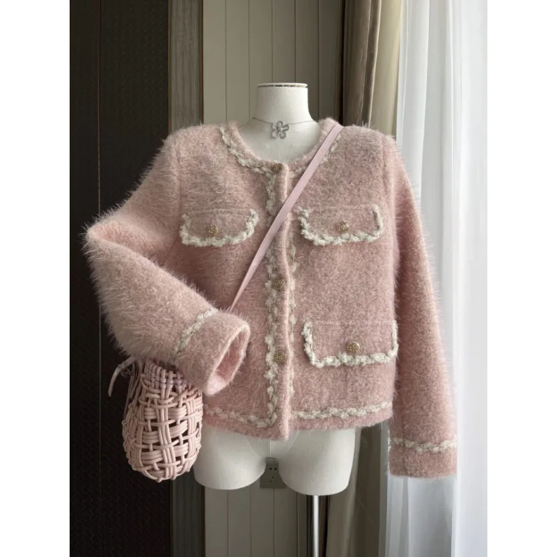 

Sweet Pink Autumn/winter Warm Jacket Women Commuter Design Style Vintage French Street Chic Short Coat