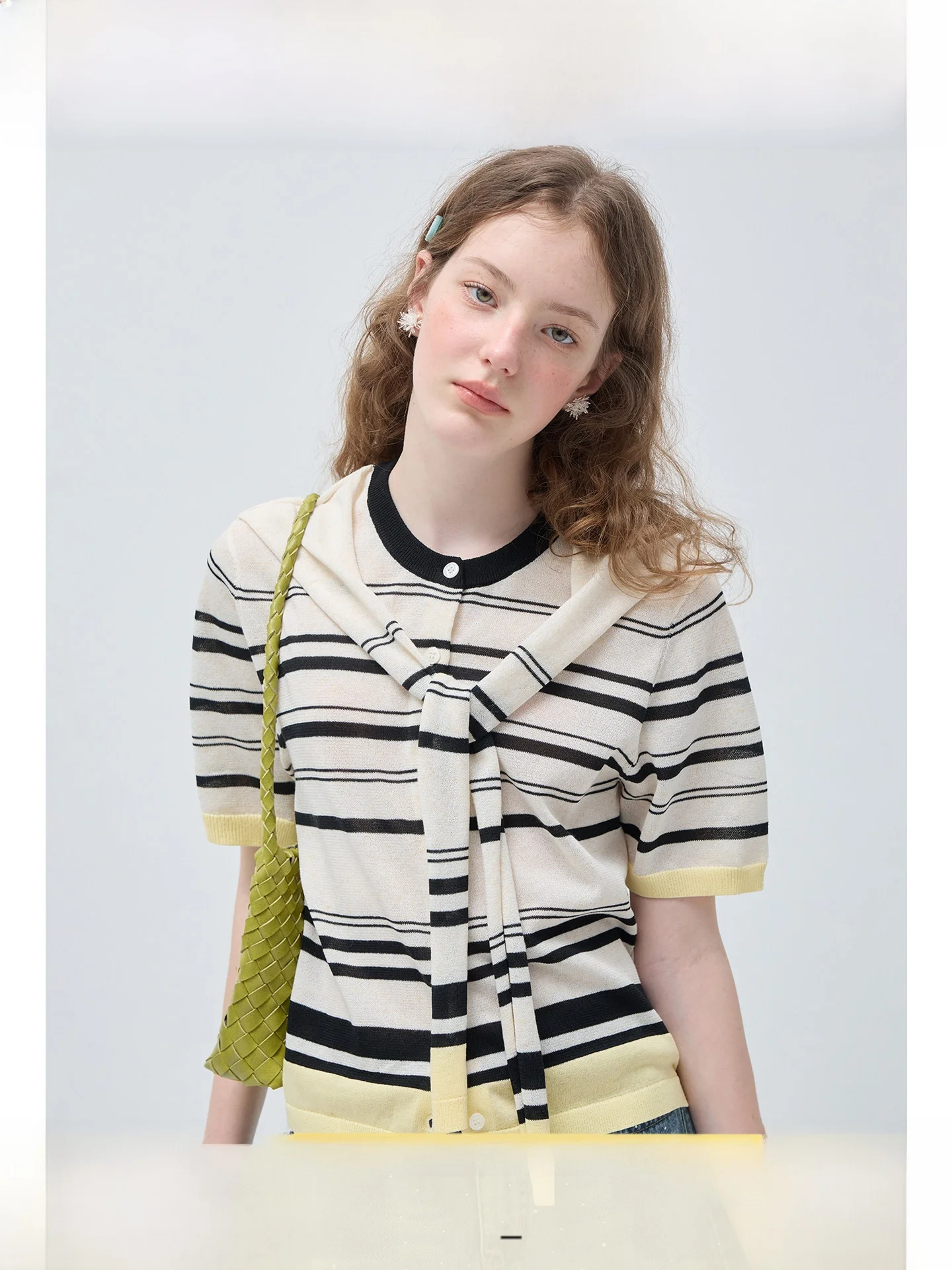 

plus Size Women's Striped Knitwear Color Block Slim Fit Summer New Style Short Sleeve round Neck Micro plus Size Top by Ruige