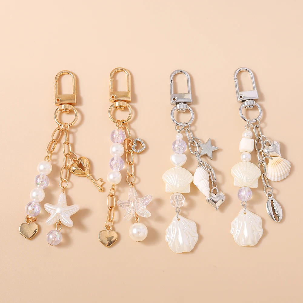 

Fashion Summer Beach Conch Shell Keychain Women Girls Starfish Key Ring Pendant for Handbag Decor DIY Key Chain Gift