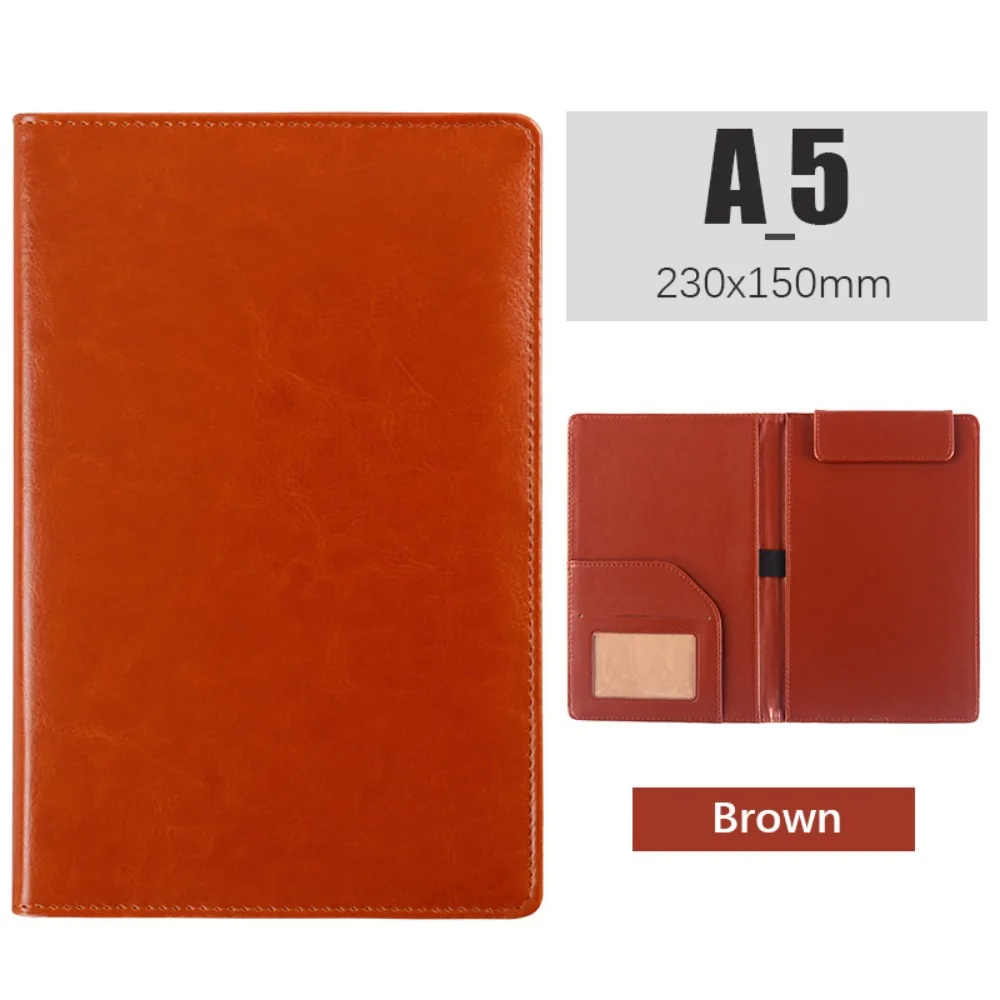 

PU Leather A5 File Folder With Elastic Pen Insert Card Slot Clipboard Document Clip Waterproof Business Meeting Contract Clamp