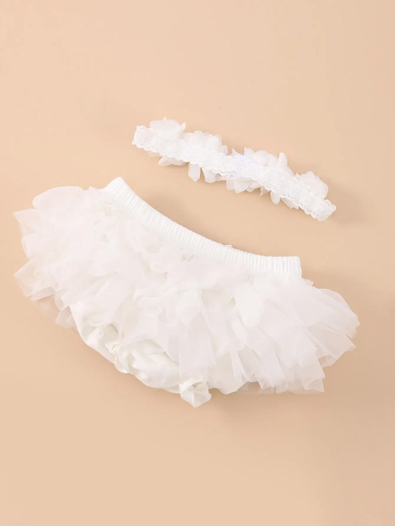 Baby Girls Tulle Tutu Bloomers Infant Newborn Diapers Cover Short Girls Ivory Chiffon Ruffle Skirted Bloomer And Flower Headband