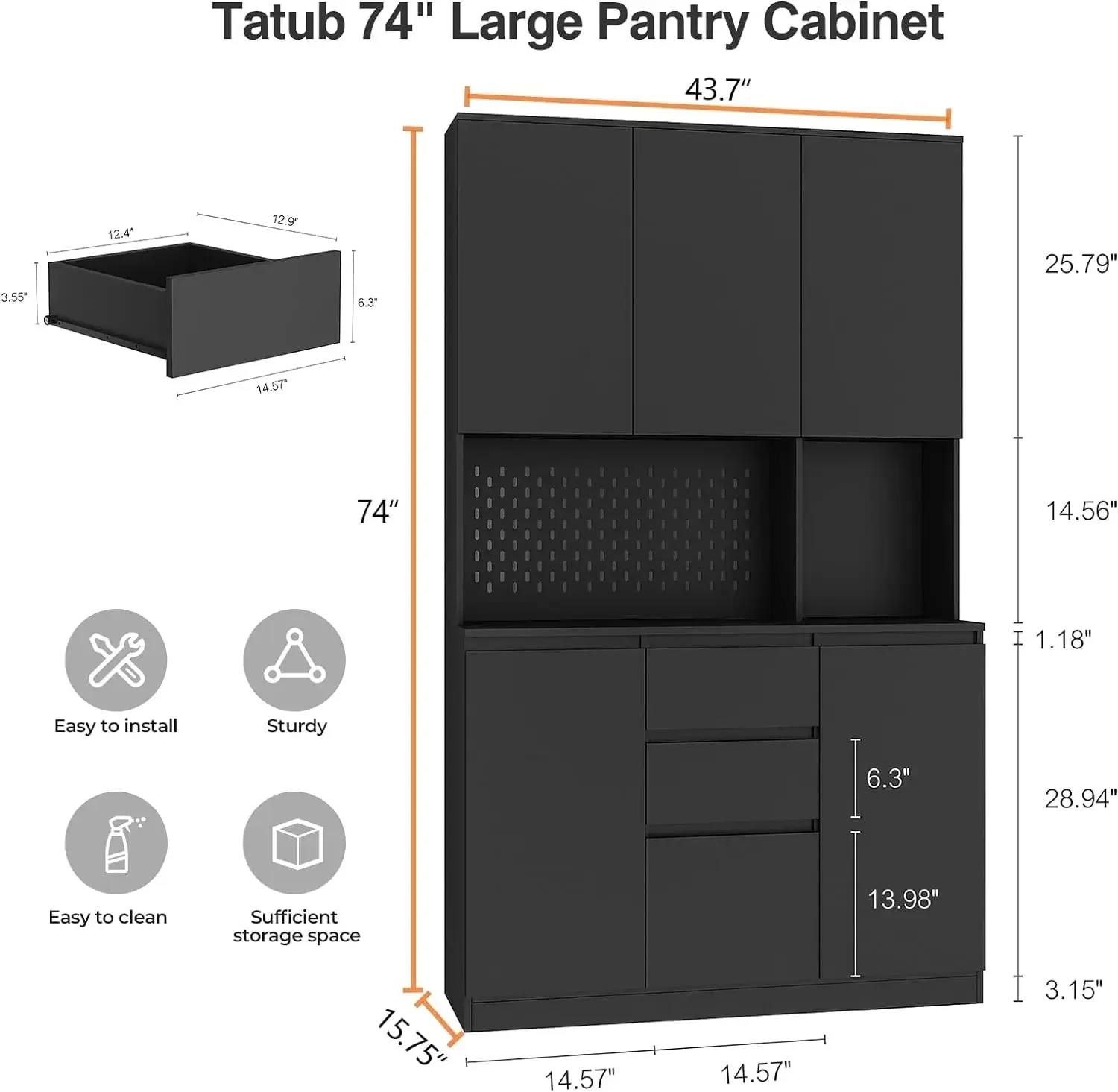 Kitchen Pantry Storage Cabinet with Charging Station, Kitchen Hutch with Storage &Microwave Oven Countertop, Pantry Cabinets