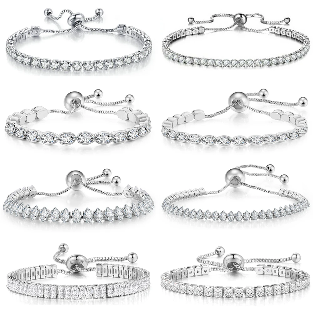 Pulseras de tenis con diamantes de moda para mujer, cadena de cristal de varias formas deslumbrante, accesorios de fiesta, joyería