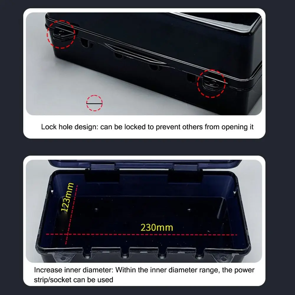 Caja de enchufe de plástico portátil, caja de gestión de cables impermeable, protección de salida, tira de alimentación antirrobo, caja de almacenamiento para exteriores