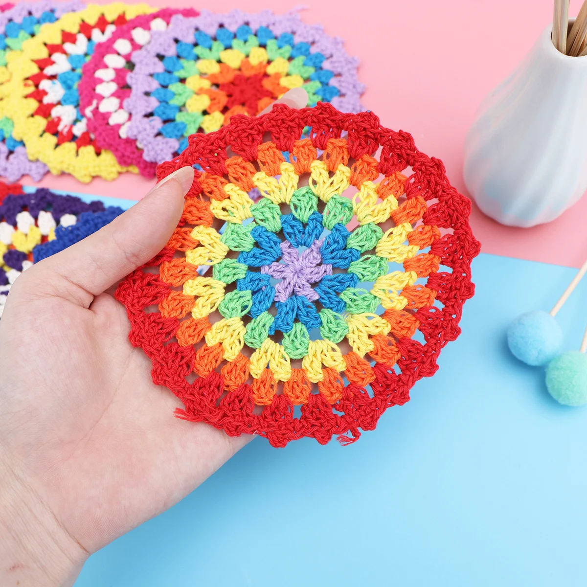 

10Pcs Handmade Cotton Coasters Crochet Placemat Anti-Scratch Heat Resistant Kitchen Dining Table Mats Home Decor