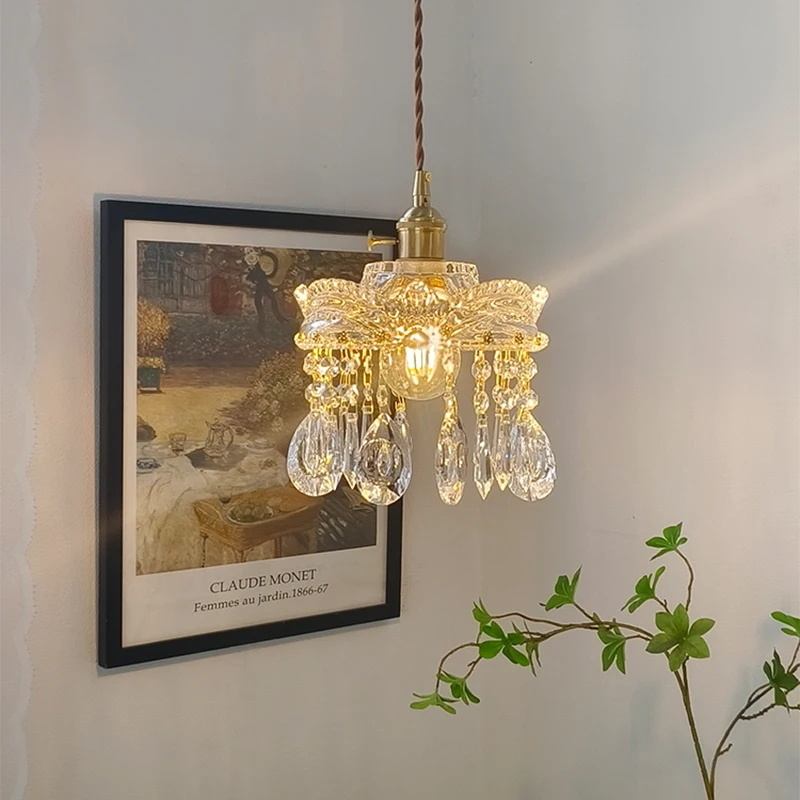 French Luxury Crown Glass LED Pendant Lights Teardrop Shape Crystal Hanging Lamp Living Room Bedroom Restaurant Hotel Chandelier