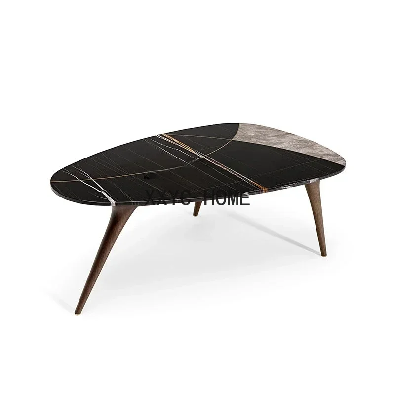 

Светлый роскошный мраморный журнальный столик для гостиной в итальянском стиле, овальная домашняя постмодернистская высококачественная мебель