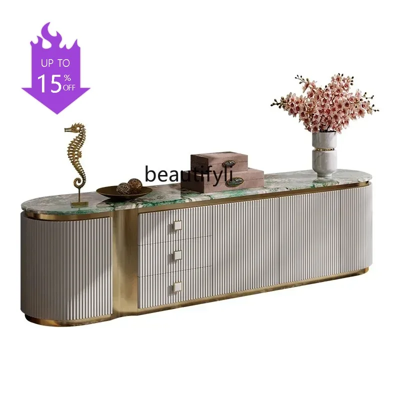

2344 newLight luxury TV cabinet large apartment marble living room fashionable modern Italian floor cabinet coffee table combina